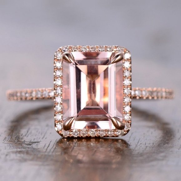 *NEW 18K Rose Gold Morganite Halo Diamond Ring O - Picture 1 of 4